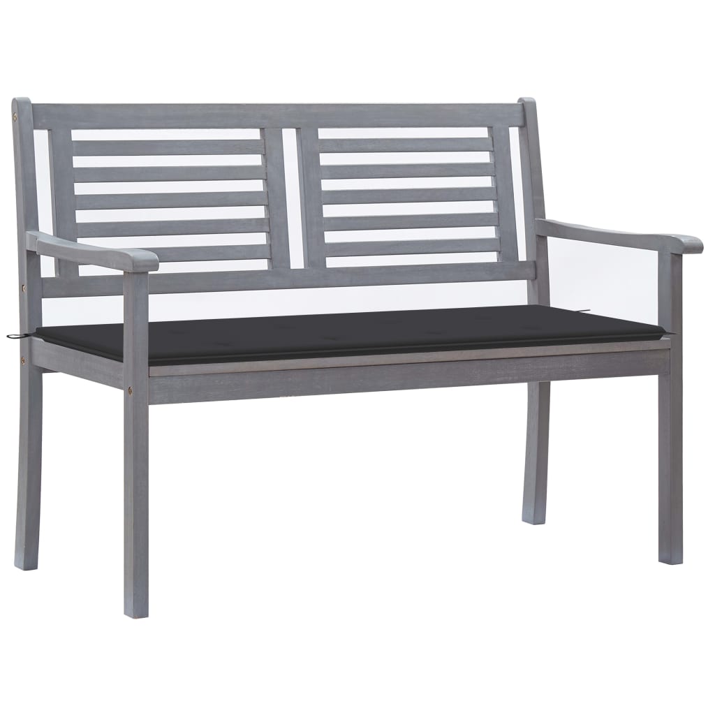 vidaXL 2-Seater Garden Bench with Cushion 120 cm Grey Eucalyptus Wood