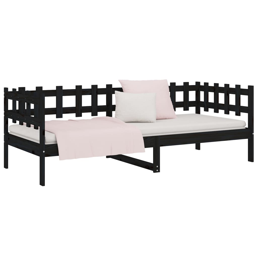 vidaXL Day Bed without Mattress Black 90x190 cm Single Solid Wood Pine