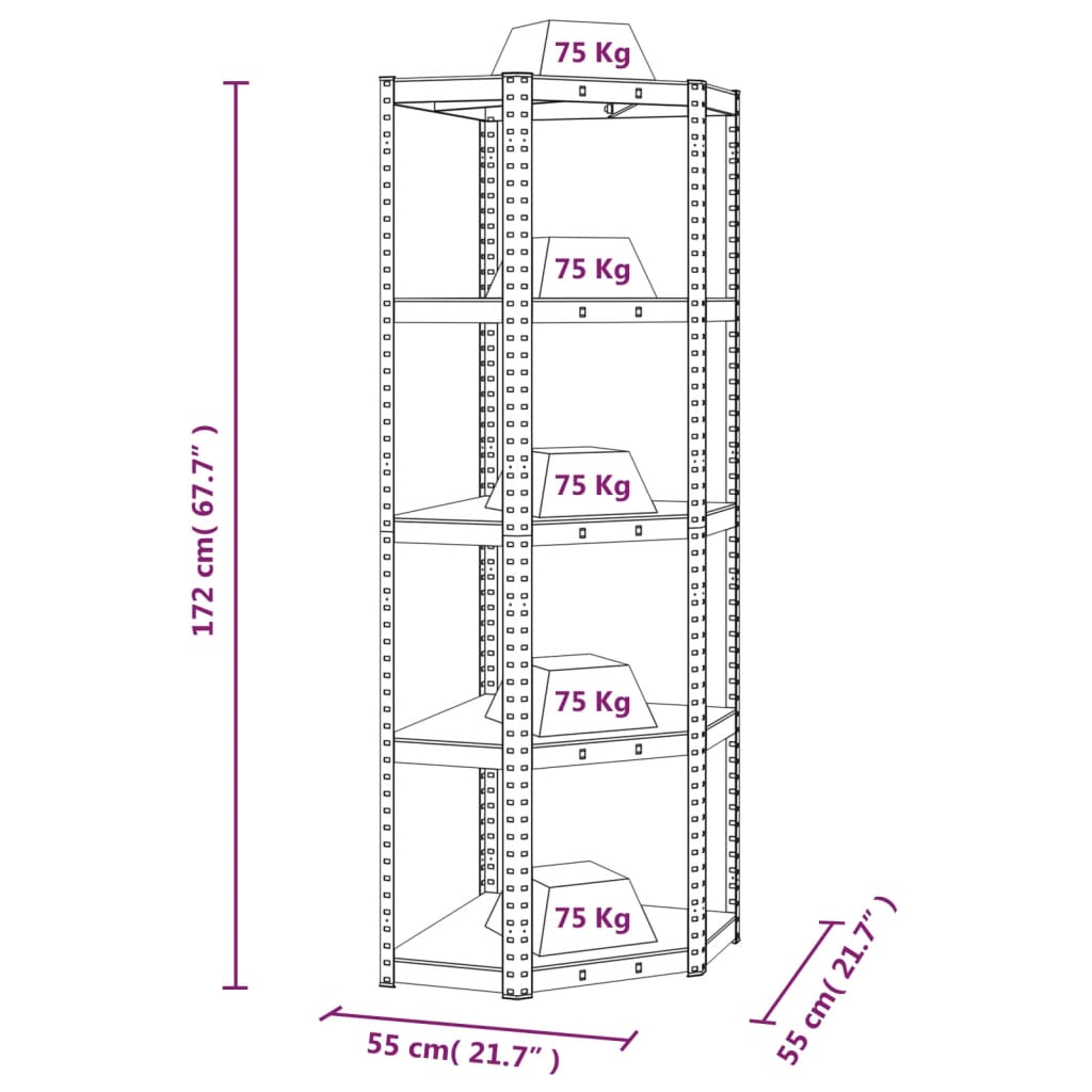 vidaXL 5-Layer Shelves 3 pcs Anthracite Steel&Engineered Wood