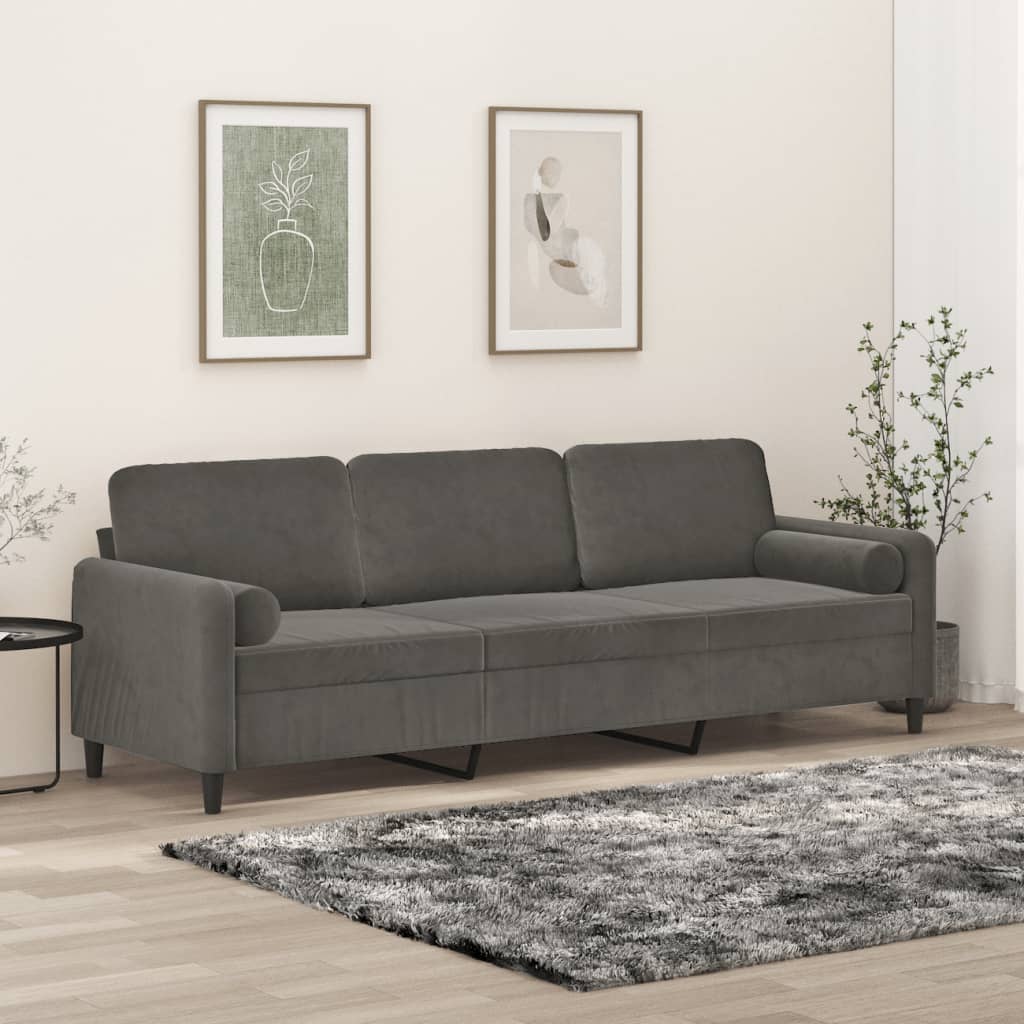 vidaXL 3-Seater Sofa with Pillows&Cushions Dark Grey 210 cm Velvet