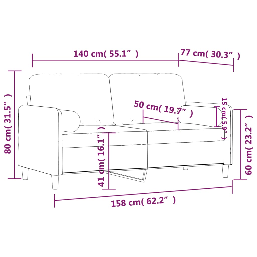 vidaXL 2-Seater Sofa with Throw Pillows Dark Grey 140 cm Velvet