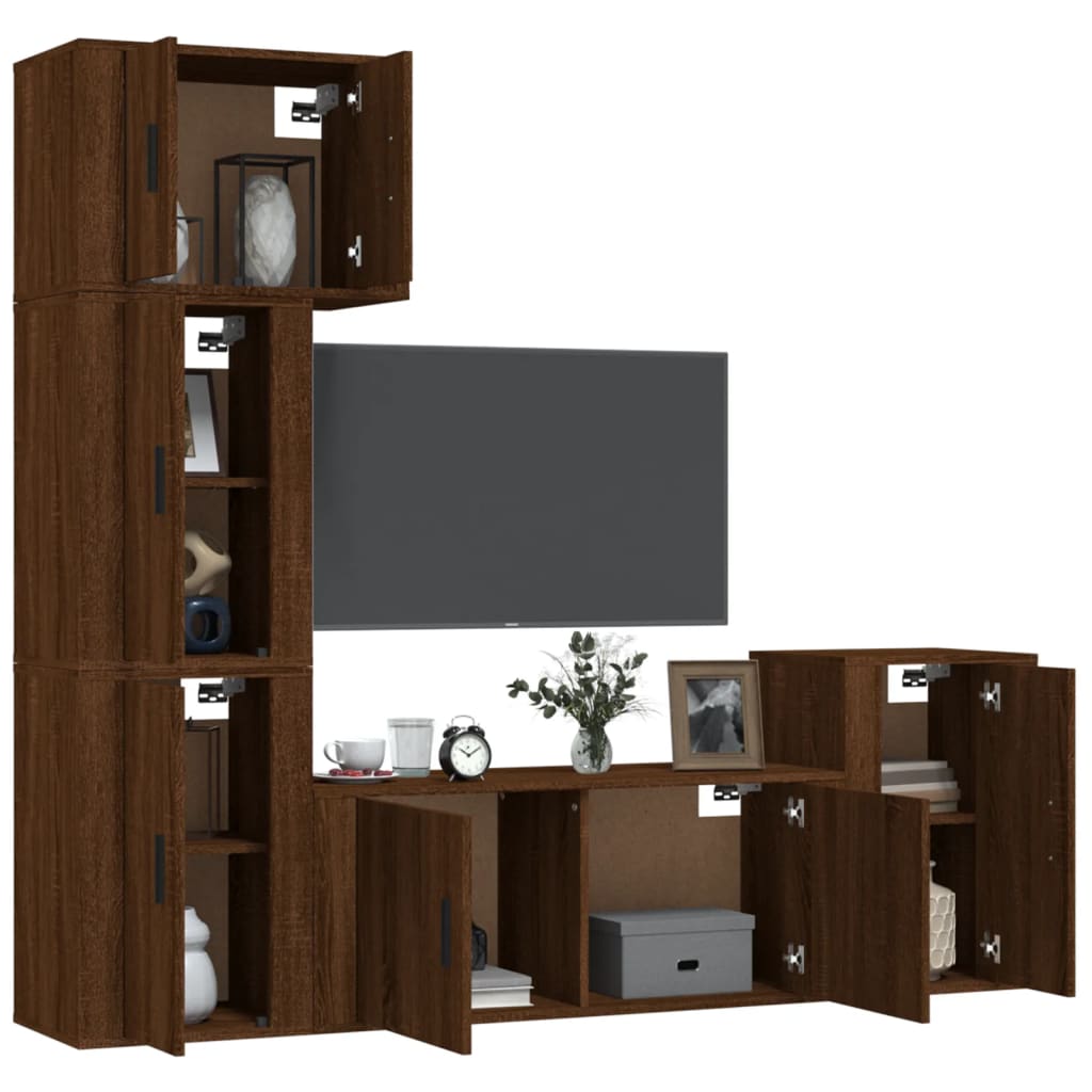 vidaXL 5 Piece TV Cabinet Set Brown Oak Engineered Wood