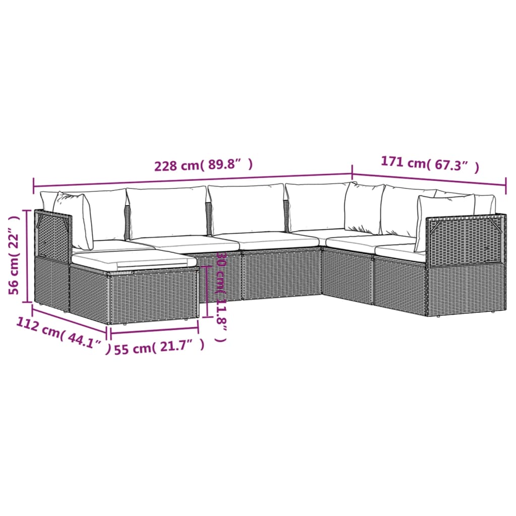 vidaXL 7 Piece Garden Lounge Set with Cushions Grey Poly Rattan