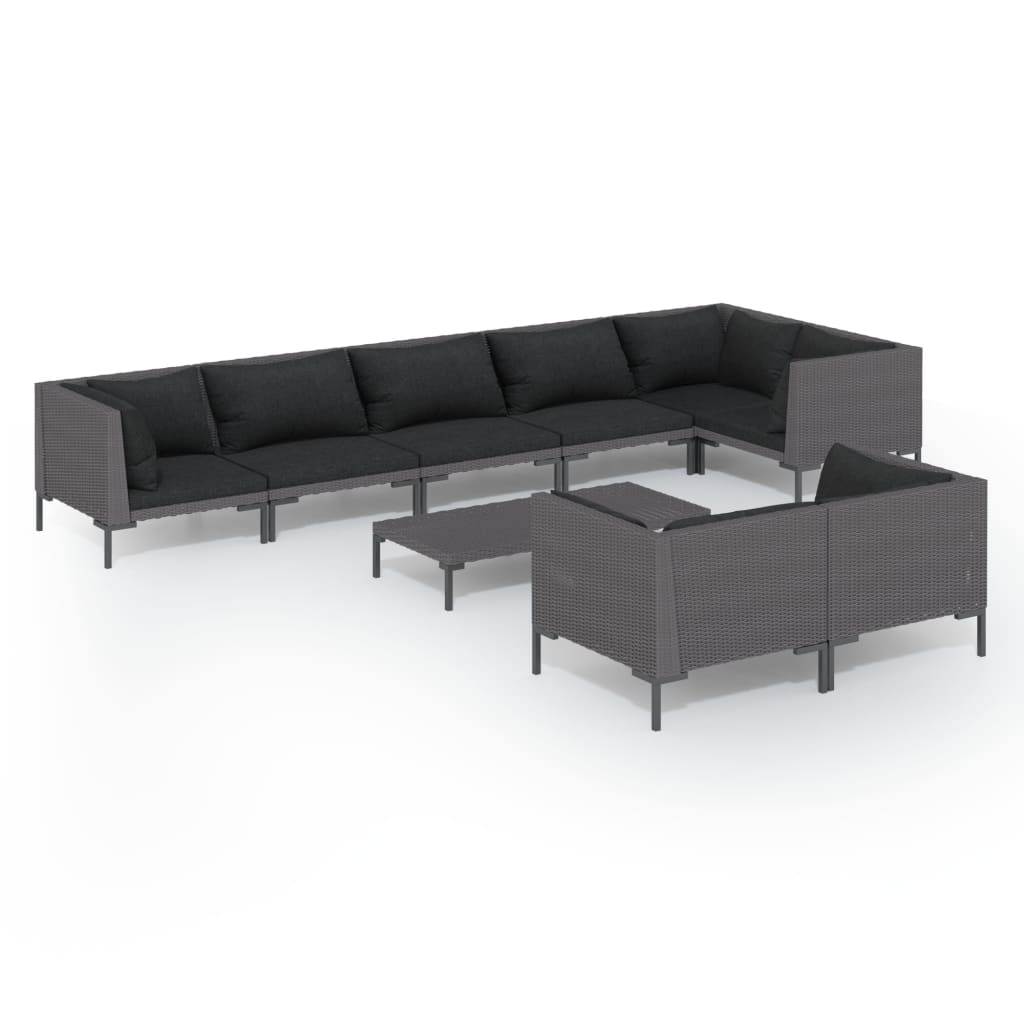 vidaXL 9 Piece Garden Lounge Set with Cushions Poly Rattan Dark Grey