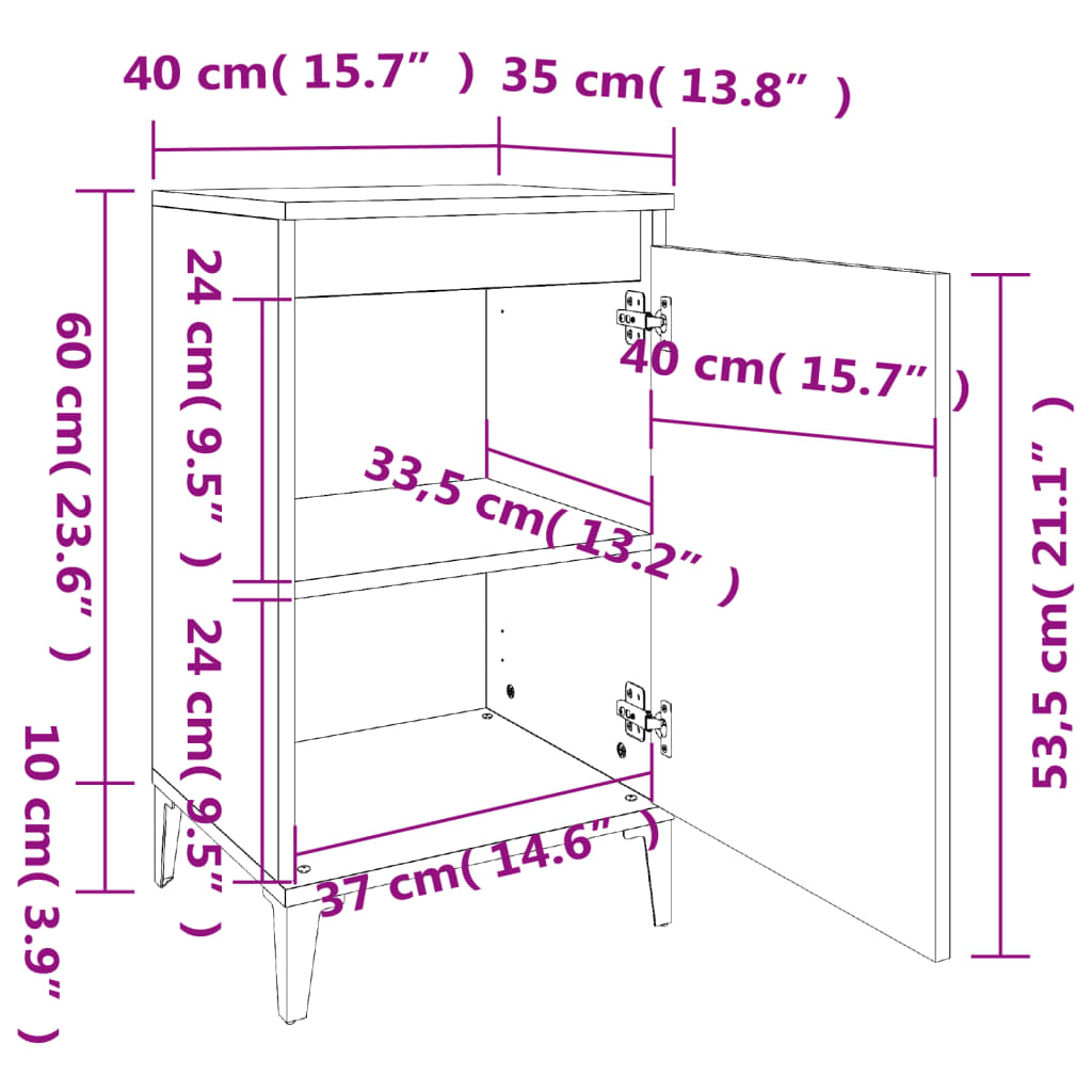 vidaXL Bedside Cabinets 2 pcs High Gloss White 40x35x70cm Engineered Wood