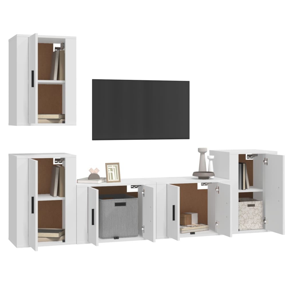 vidaXL 5 Piece TV Cabinet Set White Engineered Wood