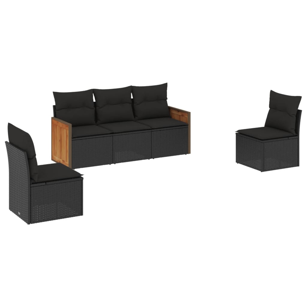 vidaXL 5 Piece Garden Sofa Set with Cushions Black Poly Rattan