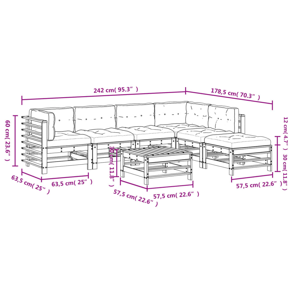 vidaXL 7 Piece Garden Lounge Set with Cushions Solid Wood