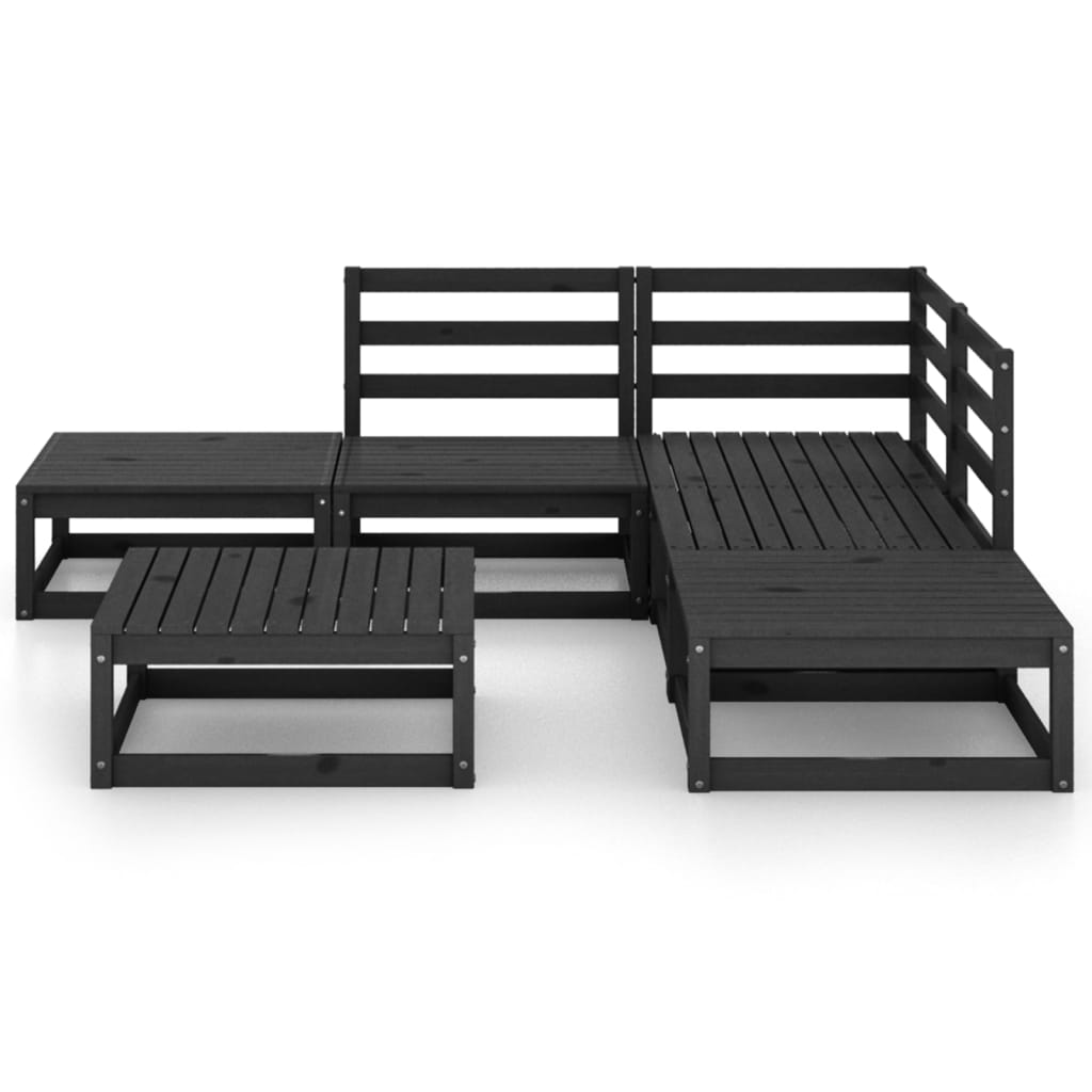 vidaXL 6 Piece Garden Lounge Set Black Solid Wood Pine