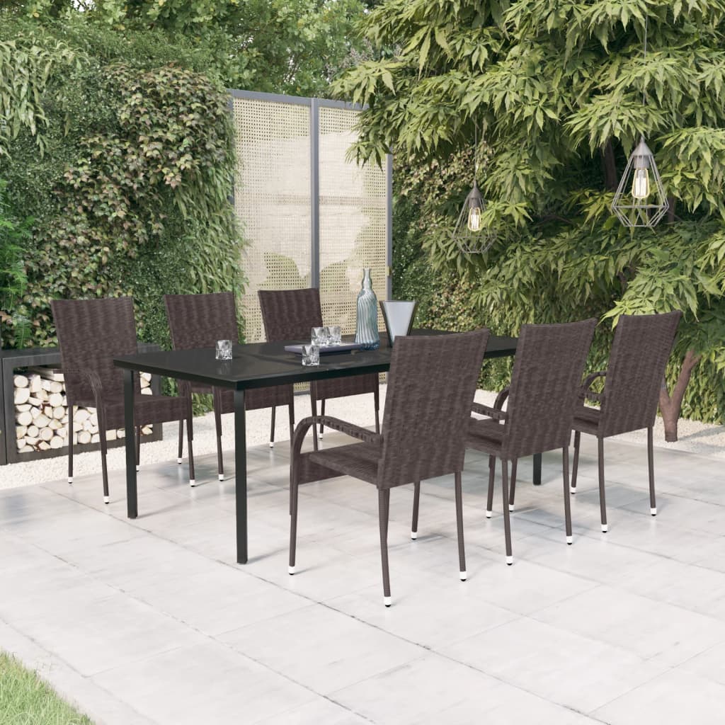 vidaXL 7 Piece Garden Dining Set Brown and Black