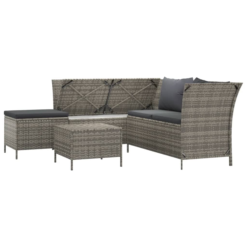 vidaXL 4 Piece Garden Lounge Set with Cushions Grey Poly Rattan