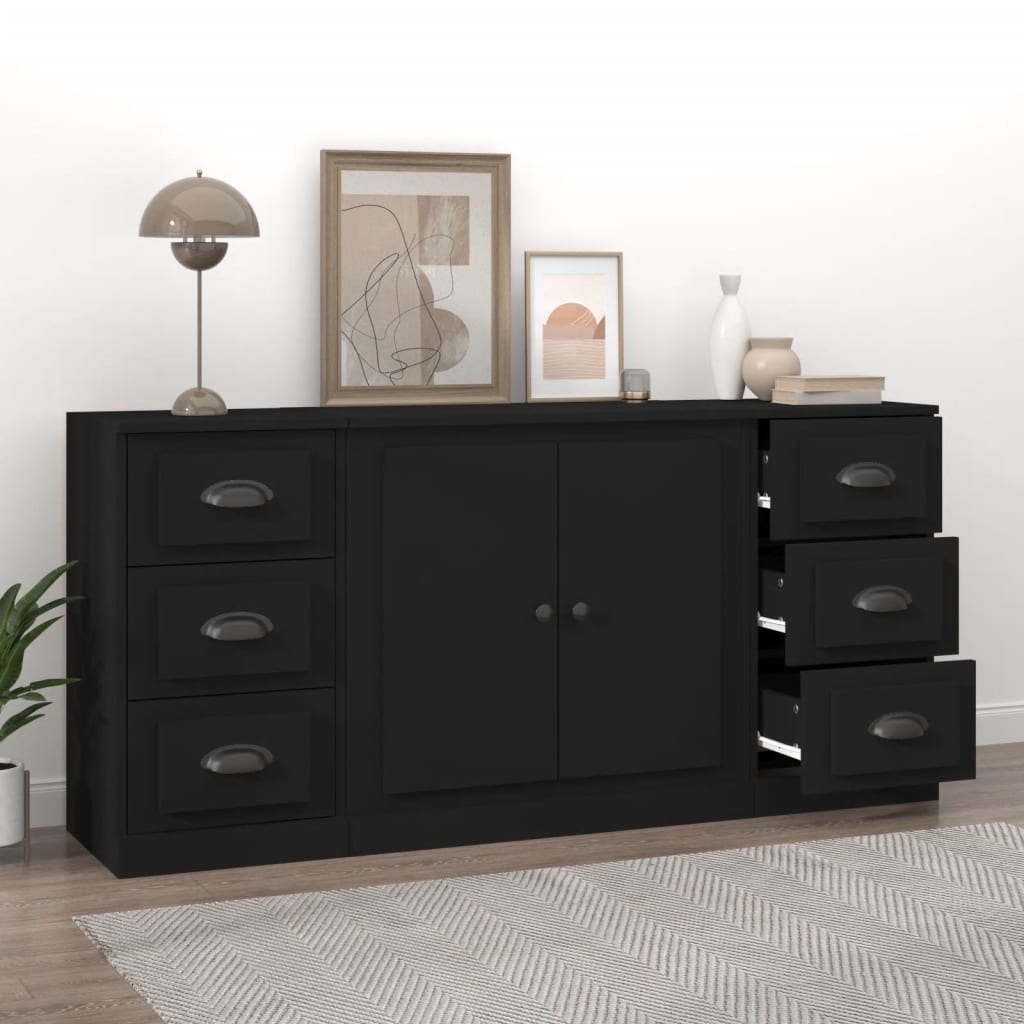 vidaXL Sideboards 3 pcs Black Engineered Wood