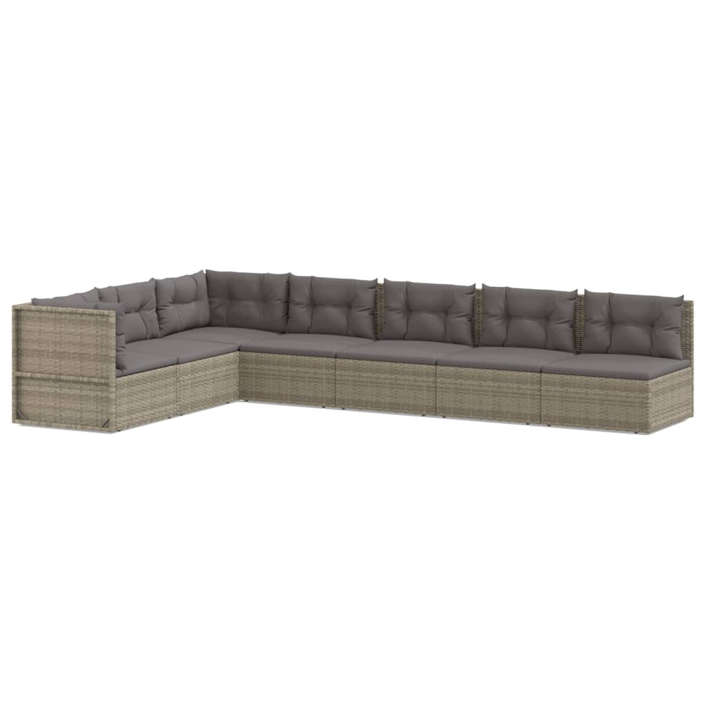 vidaXL 7 Piece Garden Lounge Set with Cushions Grey Poly Rattan