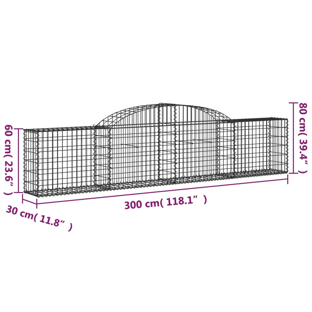 vidaXL Arched Gabion Baskets 9 pcs 300x30x60/80 cm Galvanised Iron