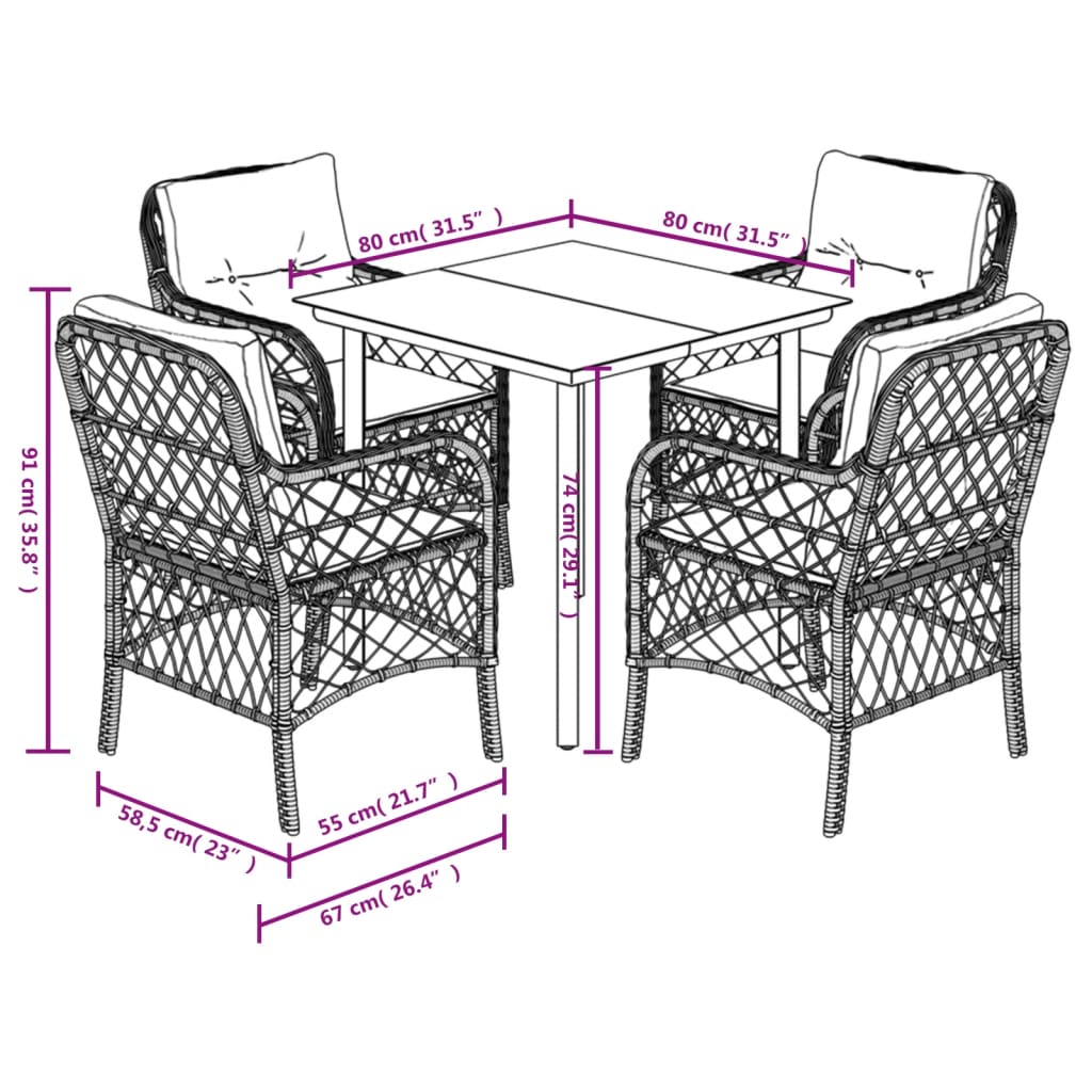 vidaXL 5 Piece Garden Dining Set with Cushions Black Poly Rattan