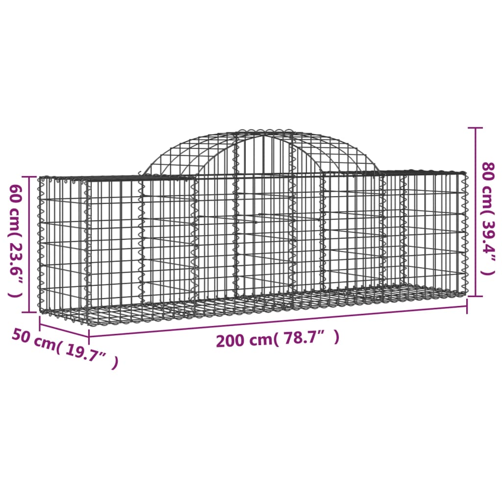 vidaXL Arched Gabion Baskets 4 pcs 200x50x60/80 cm Galvanised Iron