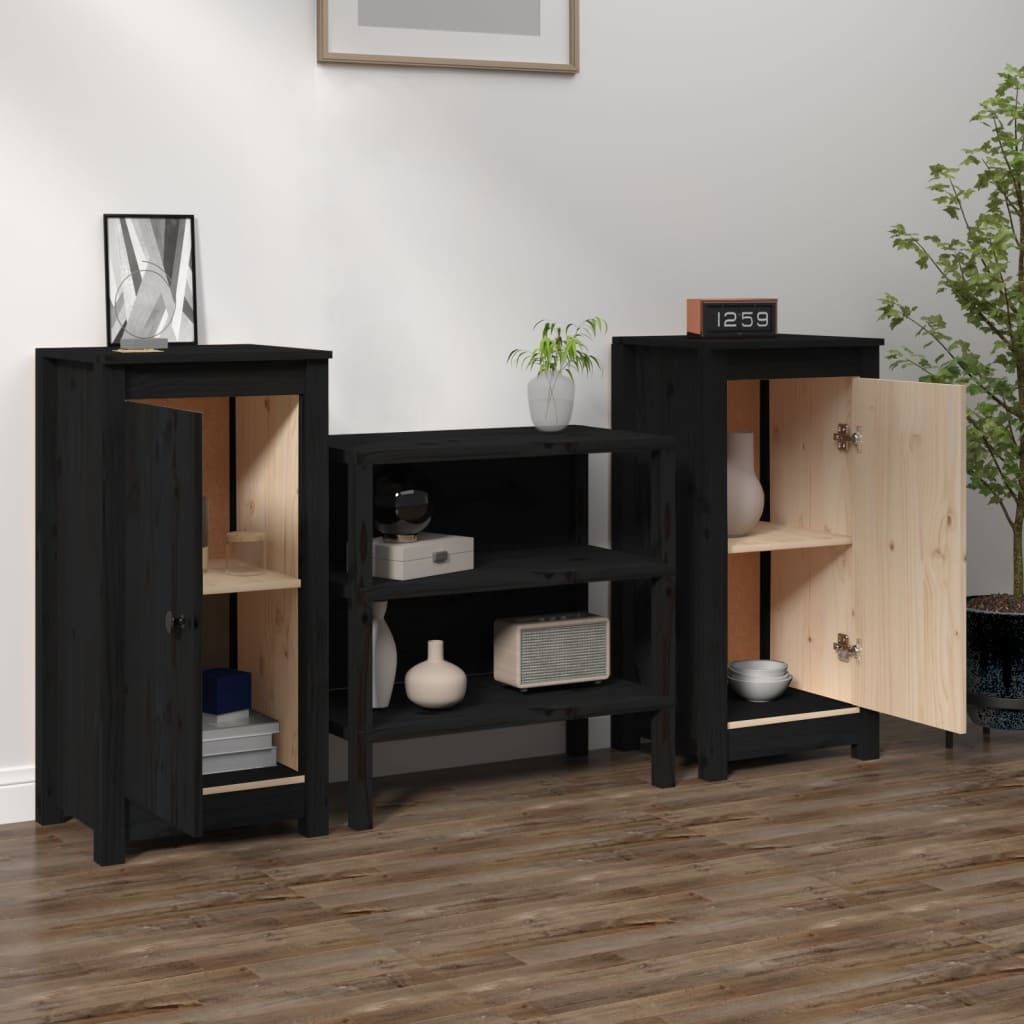 vidaXL Sideboards 2 pcs Black 39x35x80 cm Solid Wood Pine