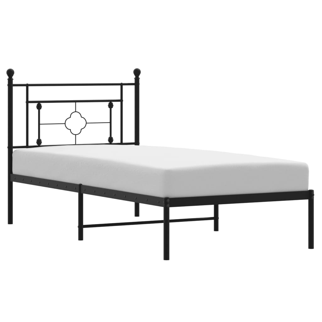 vidaXL Metal Bed Frame without Mattress with Headboard Black 90x190 cm Single