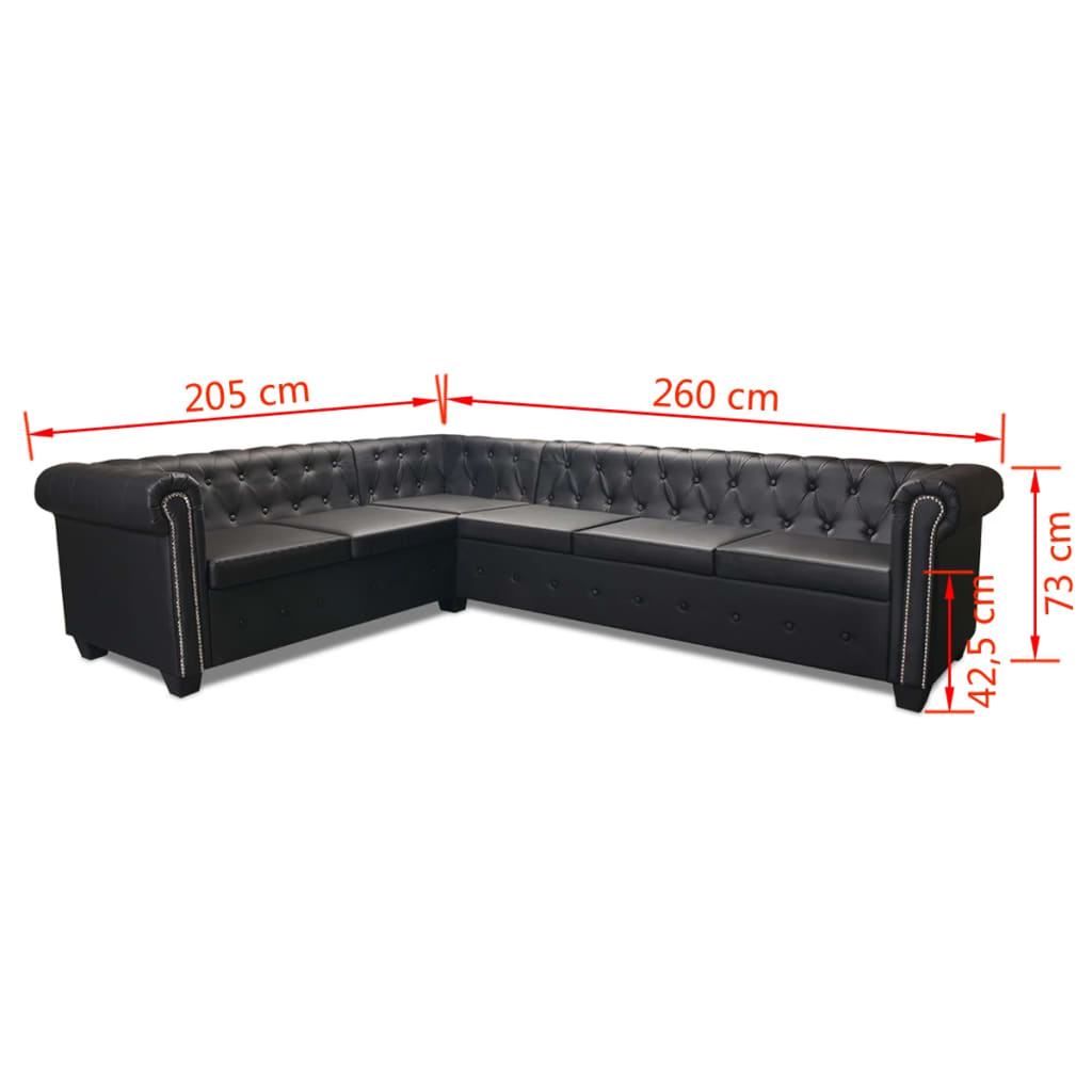 vidaXL Chesterfield Corner Sofa 6-Seater Artificial Leather Black