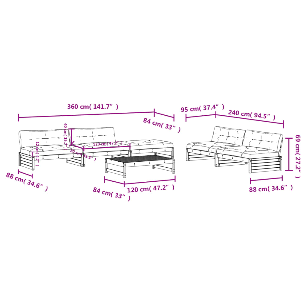 vidaXL 6 Piece Garden Lounge Set with Cushions Impregnated Wood Pine