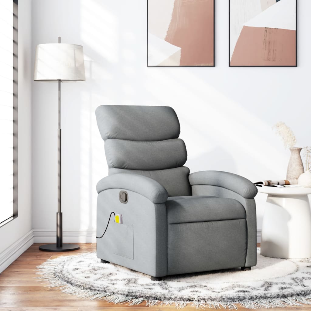 vidaXL Massage Recliner Chair Light Grey Fabric