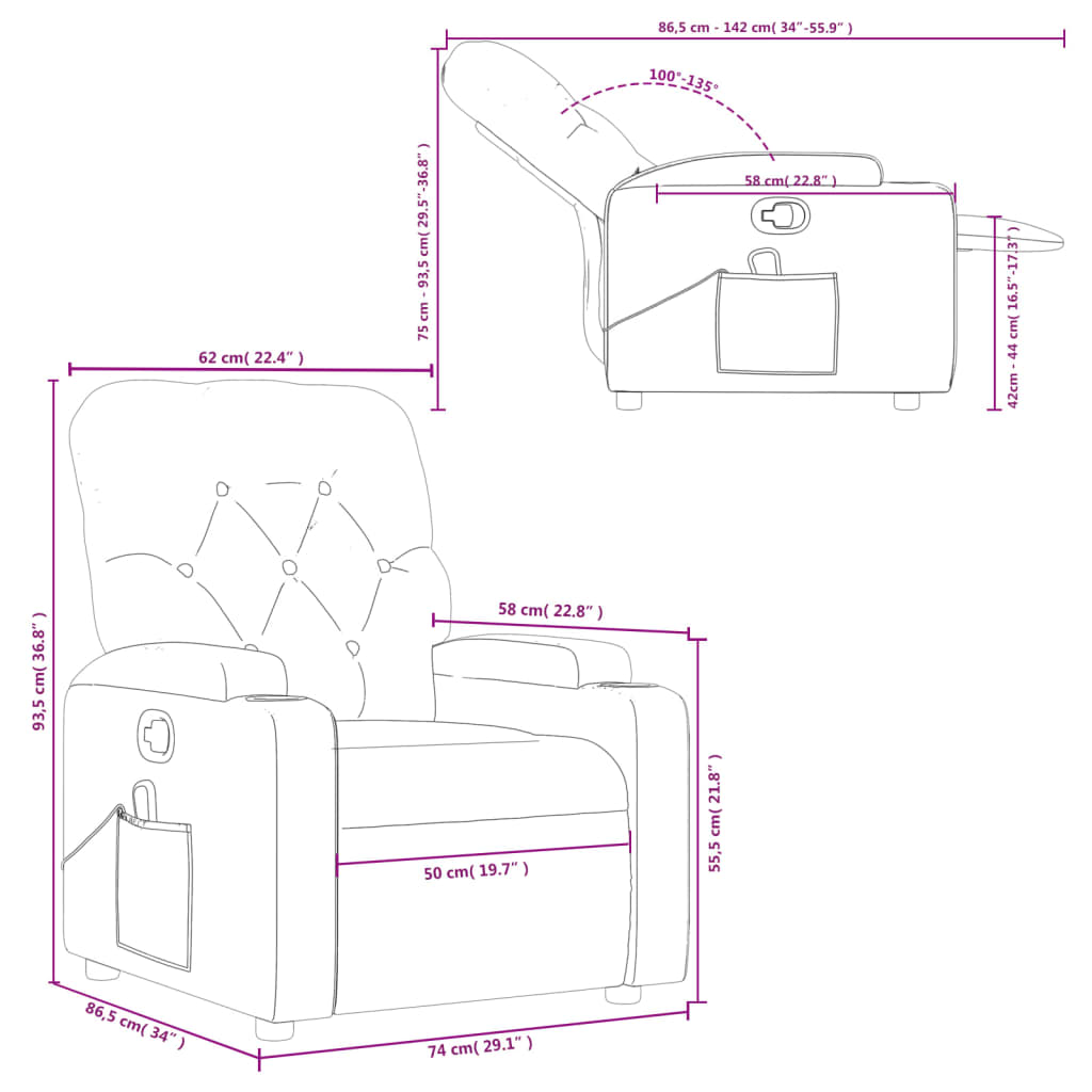 vidaXL Massage Recliner Chair Light Grey Fabric