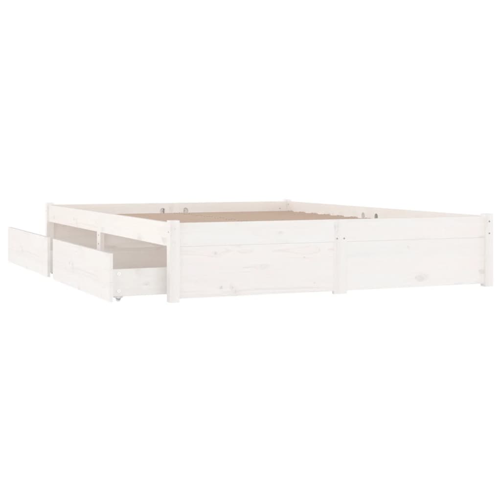 vidaXL Bed Frame with Drawers White 150x200 cm King Size