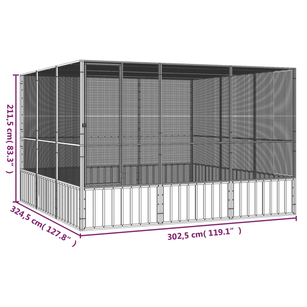 vidaXL Bird Cage Anthracite 302.5x324.5x211.5 cm Galvanised Steel