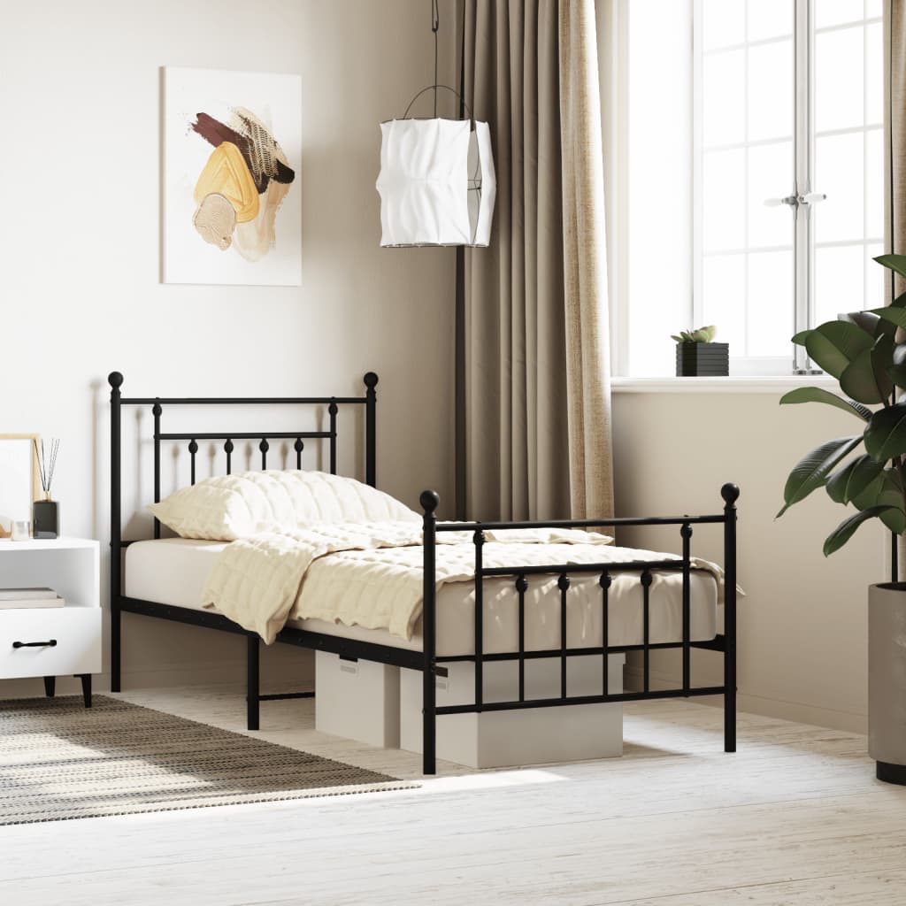 vidaXL Metal Bed Frame without Mattress with Footboard Black 90x190 cm Single