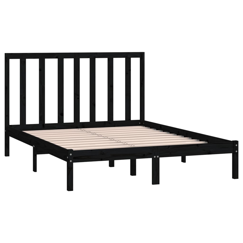 vidaXL Bed Frame without Mattress Black 135x190 cm Double Solid Wood Pine