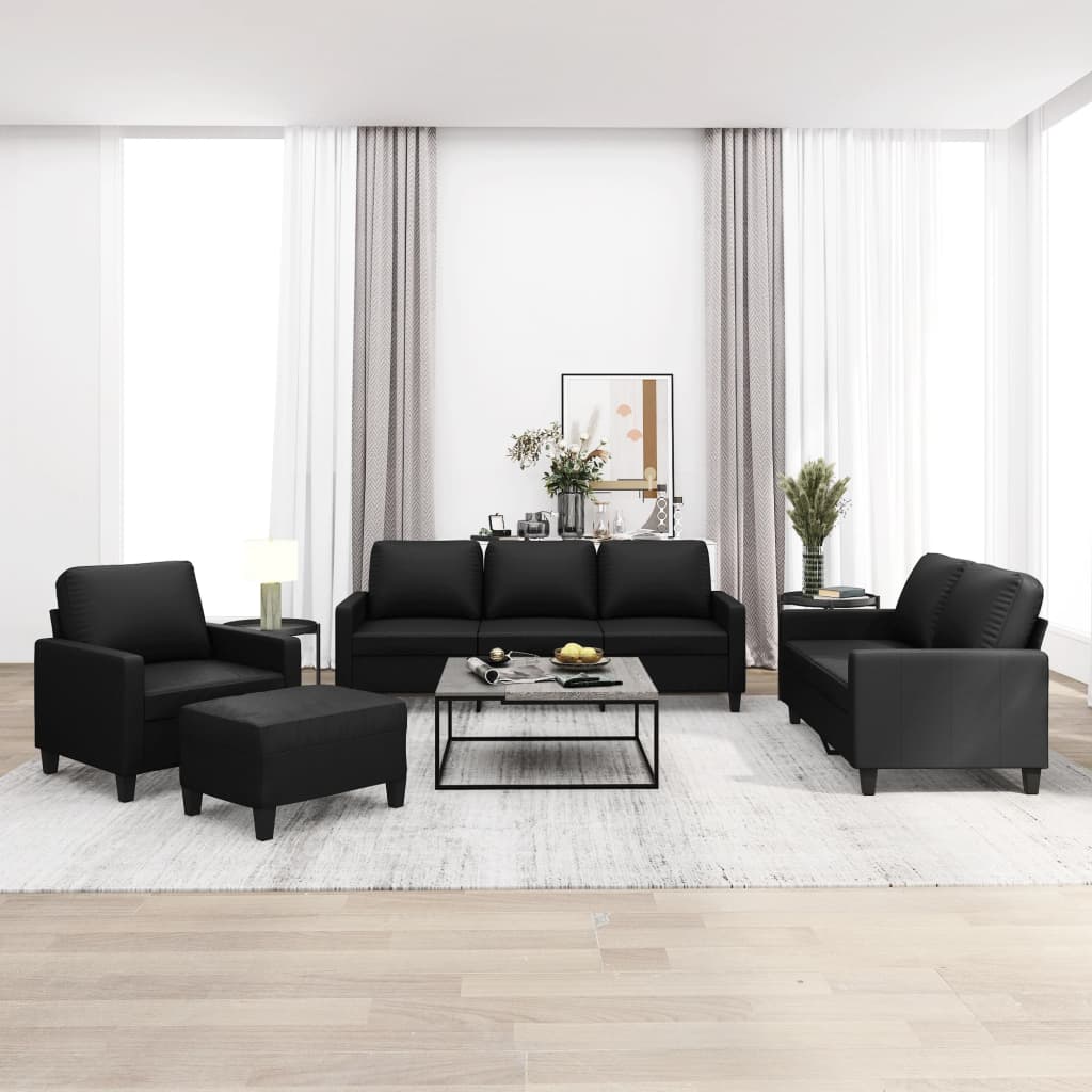 vidaXL 4 Piece Sofa Set with Cushions Black Faux Leather