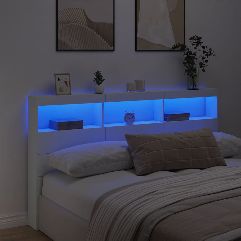 vidaXL Headboard Cabinet with LED White 180x17x102 cm