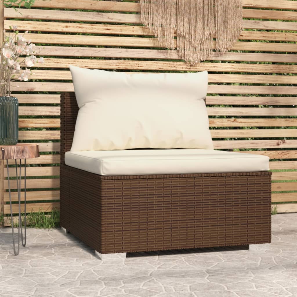 vidaXL Garden Middle Sofa with Cushions Brown Poly Rattan