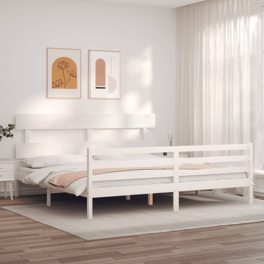 vidaXL Bed Frame without Mattress White Super King Size Solid Wood