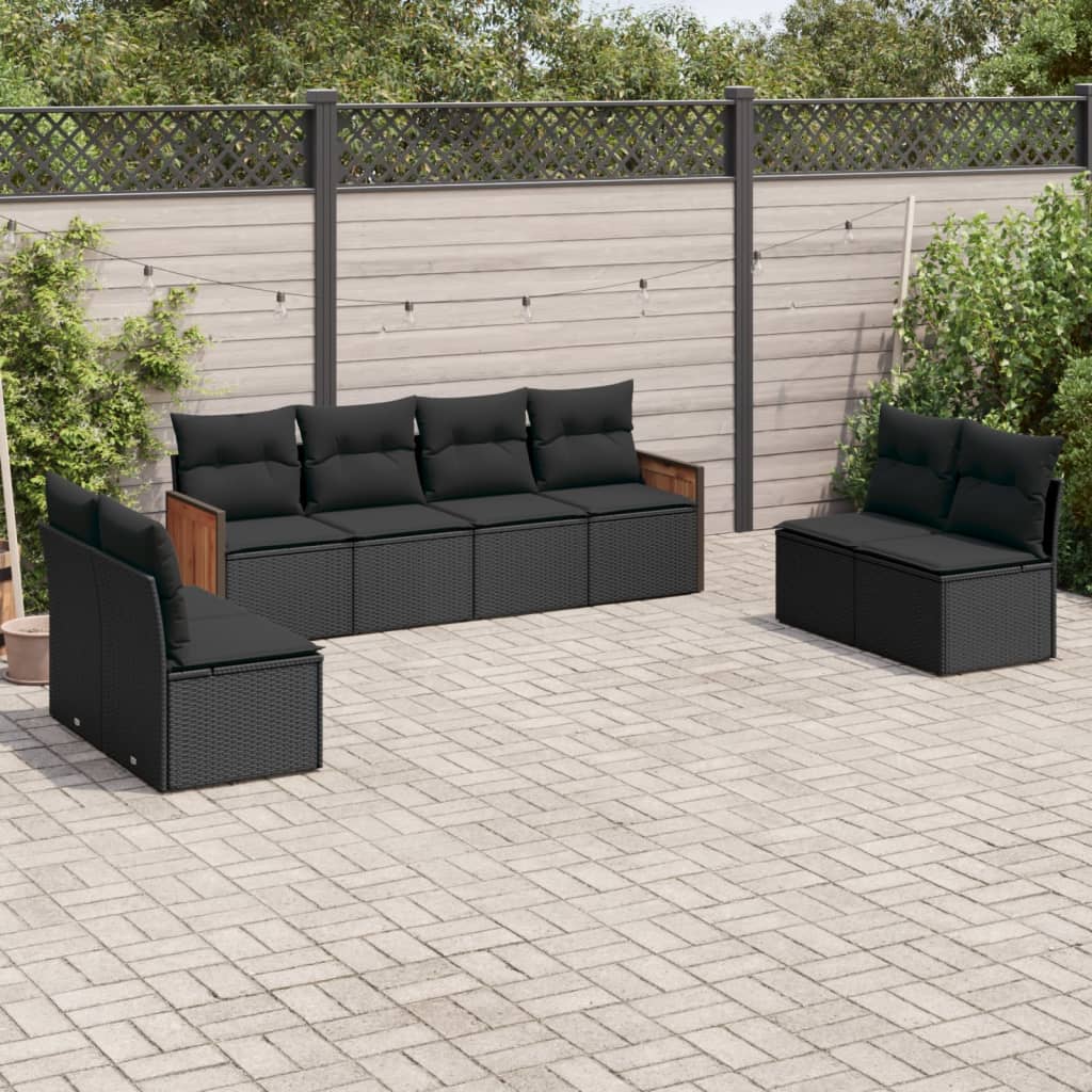 vidaXL 8 Piece Garden Sofa Set with Cushions Black Poly Rattan