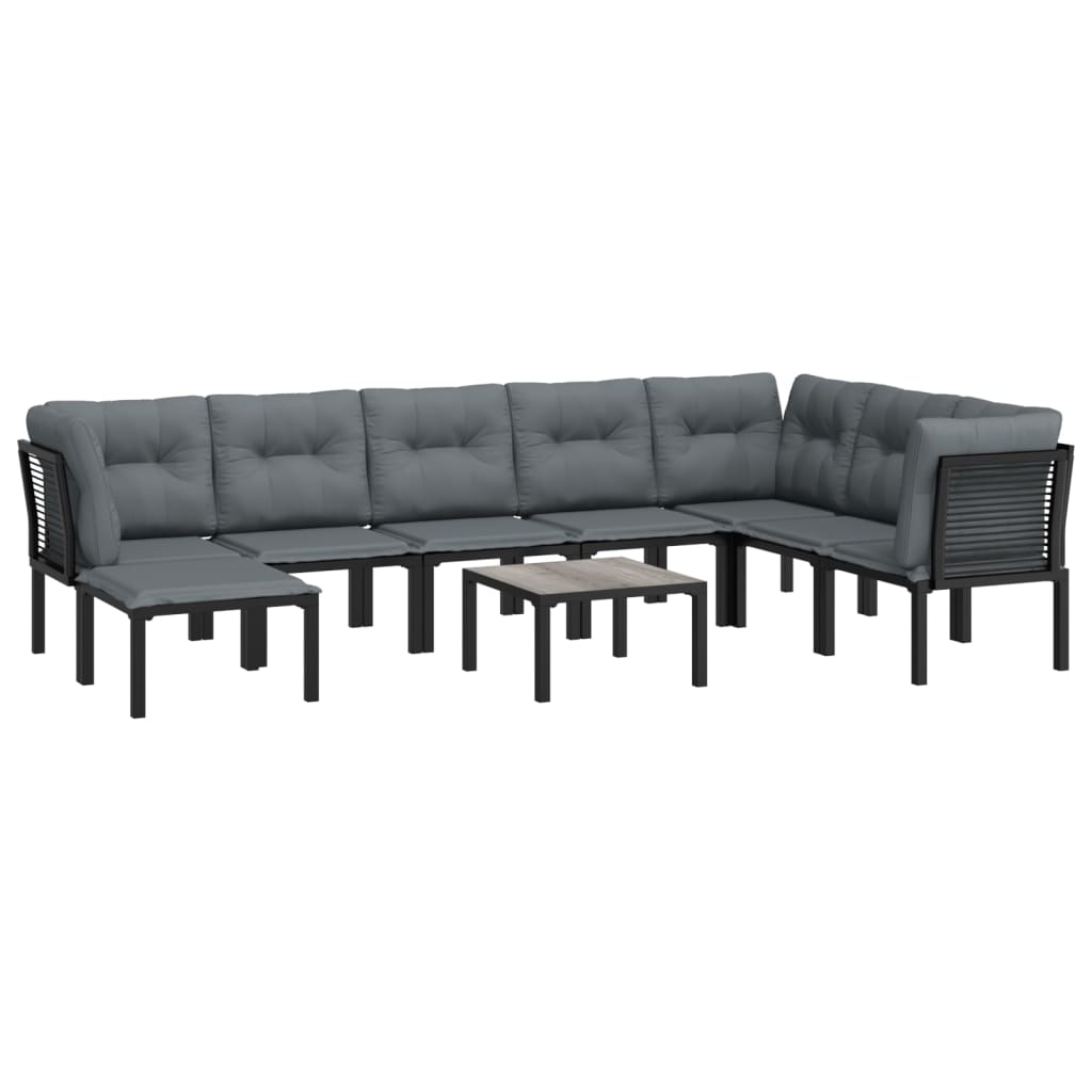 vidaXL 9 Piece Garden Lounge Set Black and Grey Poly Rattan