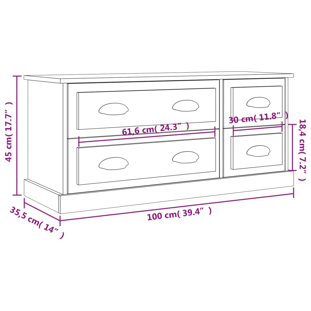 vidaXL TV Cabinet Concrete Grey 100x35.5x45 cm Engineered Wood