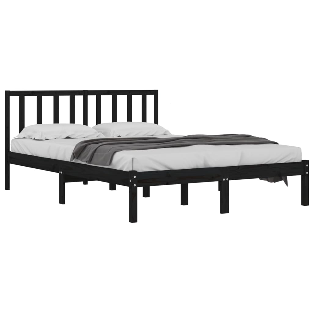 vidaXL Bed Frame without Mattress Black Solid Wood Pine 135x190 cm Double