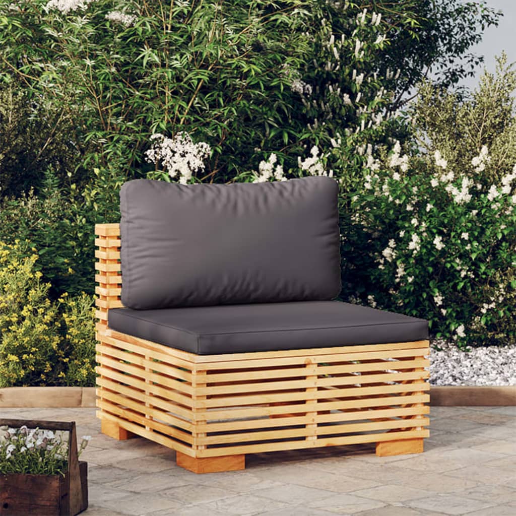 vidaXL Garden Middle Sofa with Dark Grey Cushions Solid Wood Teak