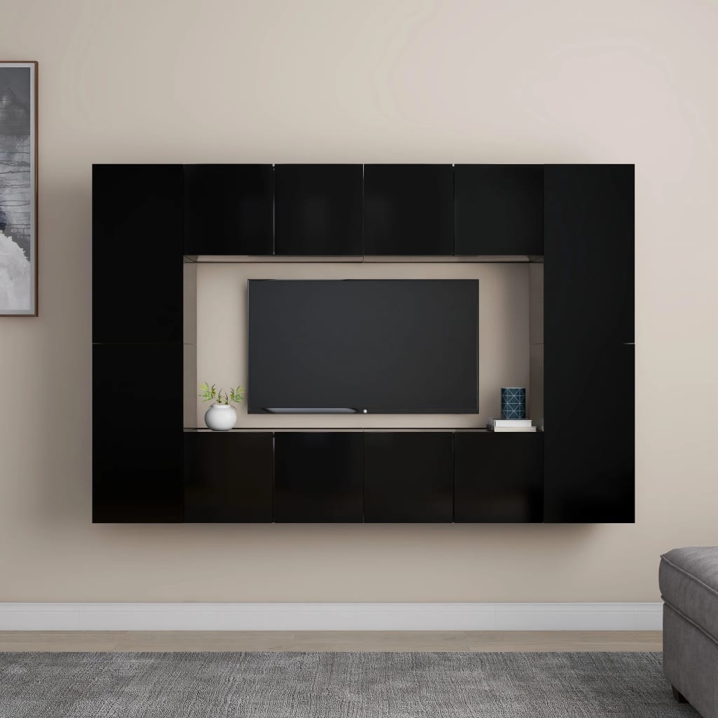 vidaXL 8 Piece TV Cabinet Set Black Engineered Wood