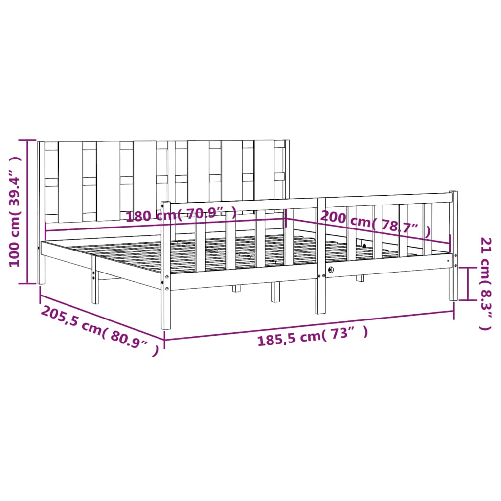 vidaXL Bed Frame without Mattress Black Solid Wood Pine