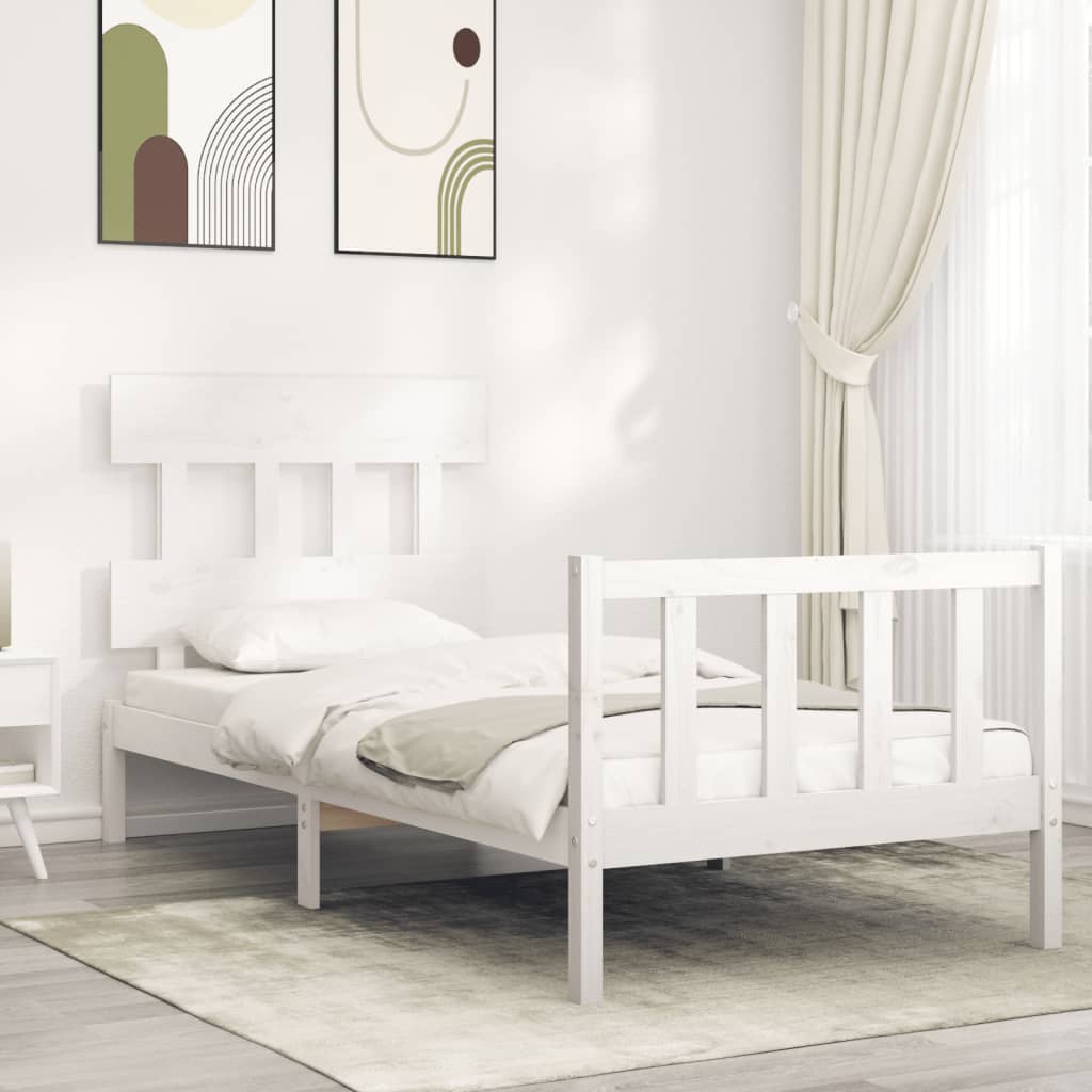 vidaXL Bed Frame without Mattress White Single Solid Wood Pine