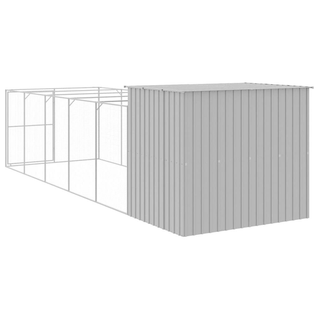 vidaXL Dog House with Run Light Grey 214x661x181 cm Galvanised Steel