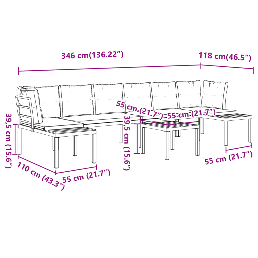 vidaXL 5 Piece Garden Sofa Set with Cushions Black Powder-coated Steel