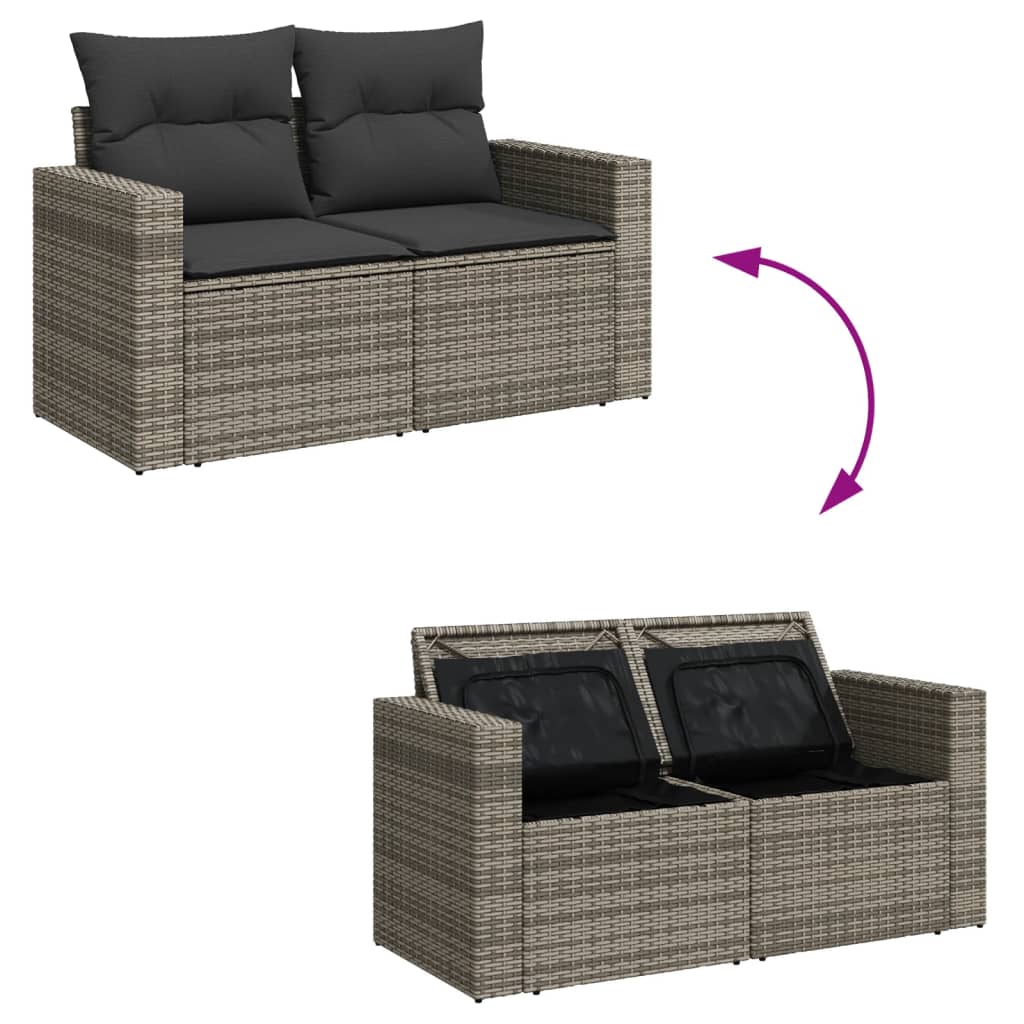 vidaXL 7 Piece Garden Sofa Set with Cushions Grey Poly Rattan