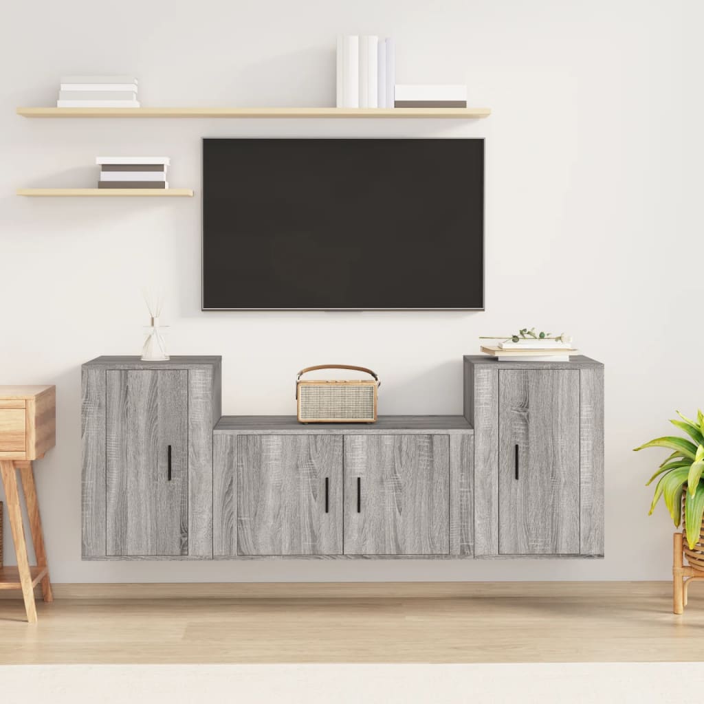 vidaXL 3 Piece TV Cabinet Set Grey Sonoma Engineered Wood