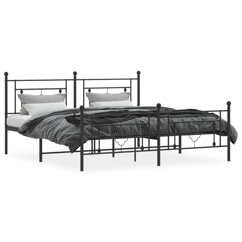 vidaXL Metal Bed Frame without Mattress with Footboard Black 180x200 cm Super King