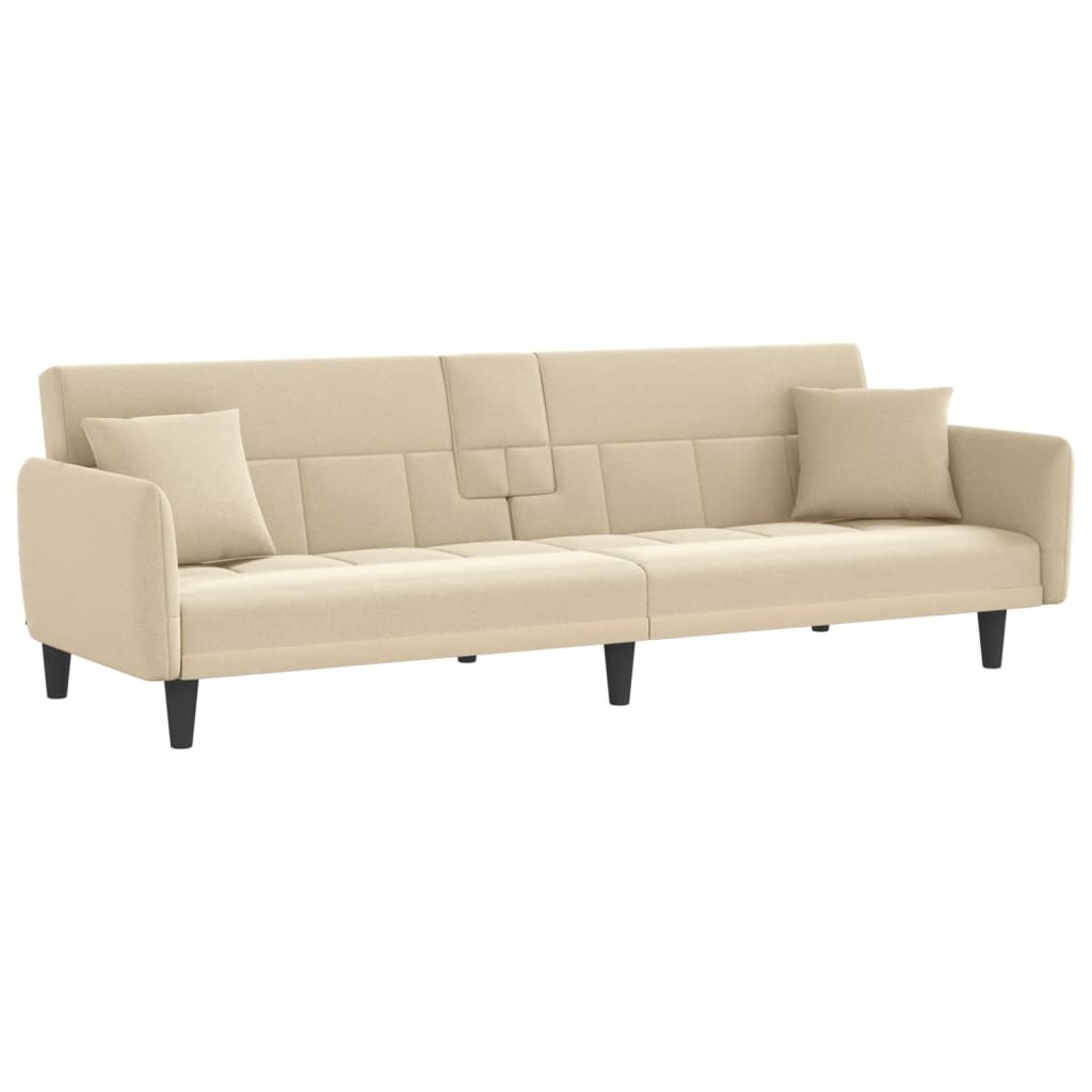 vidaXL Sofa Bed with Cup Holders Cream Fabric