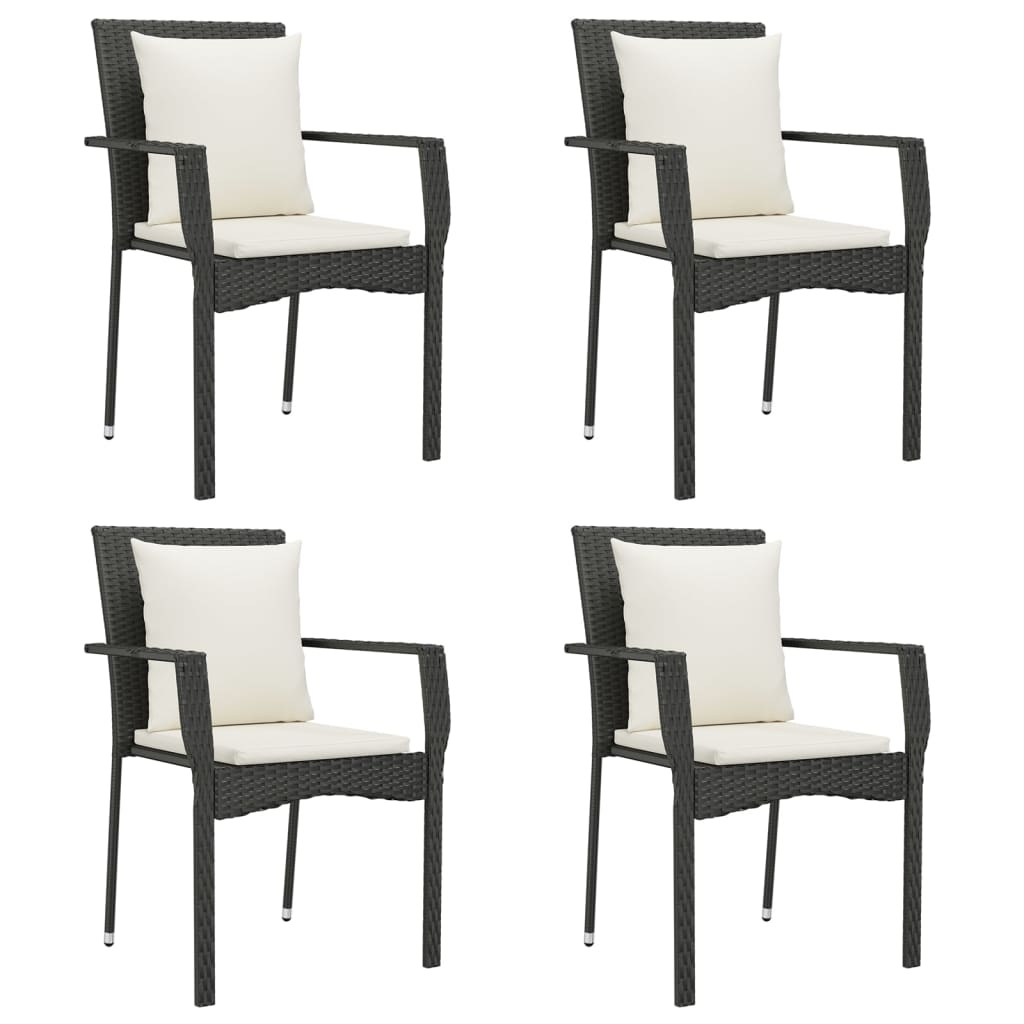 vidaXL 5 Piece Garden Dining Set with Cushions Black Poly Rattan