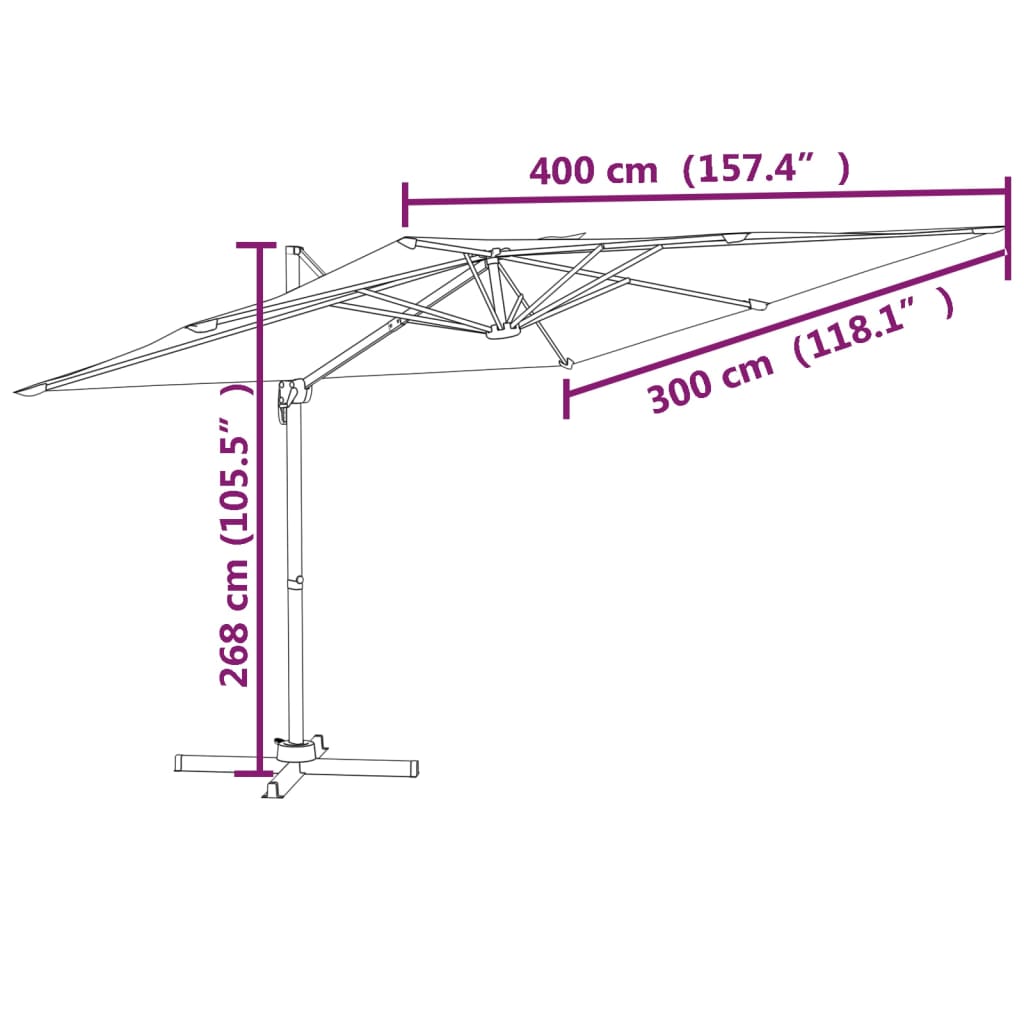 vidaXL LED Cantilever Garden Parasol Taupe 400x300 cm